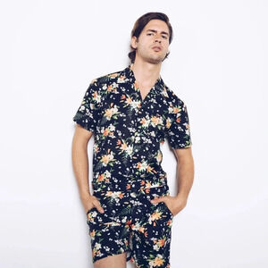 ROMPER JACK Tropical Black Orange Floral Size Small Male Romper
